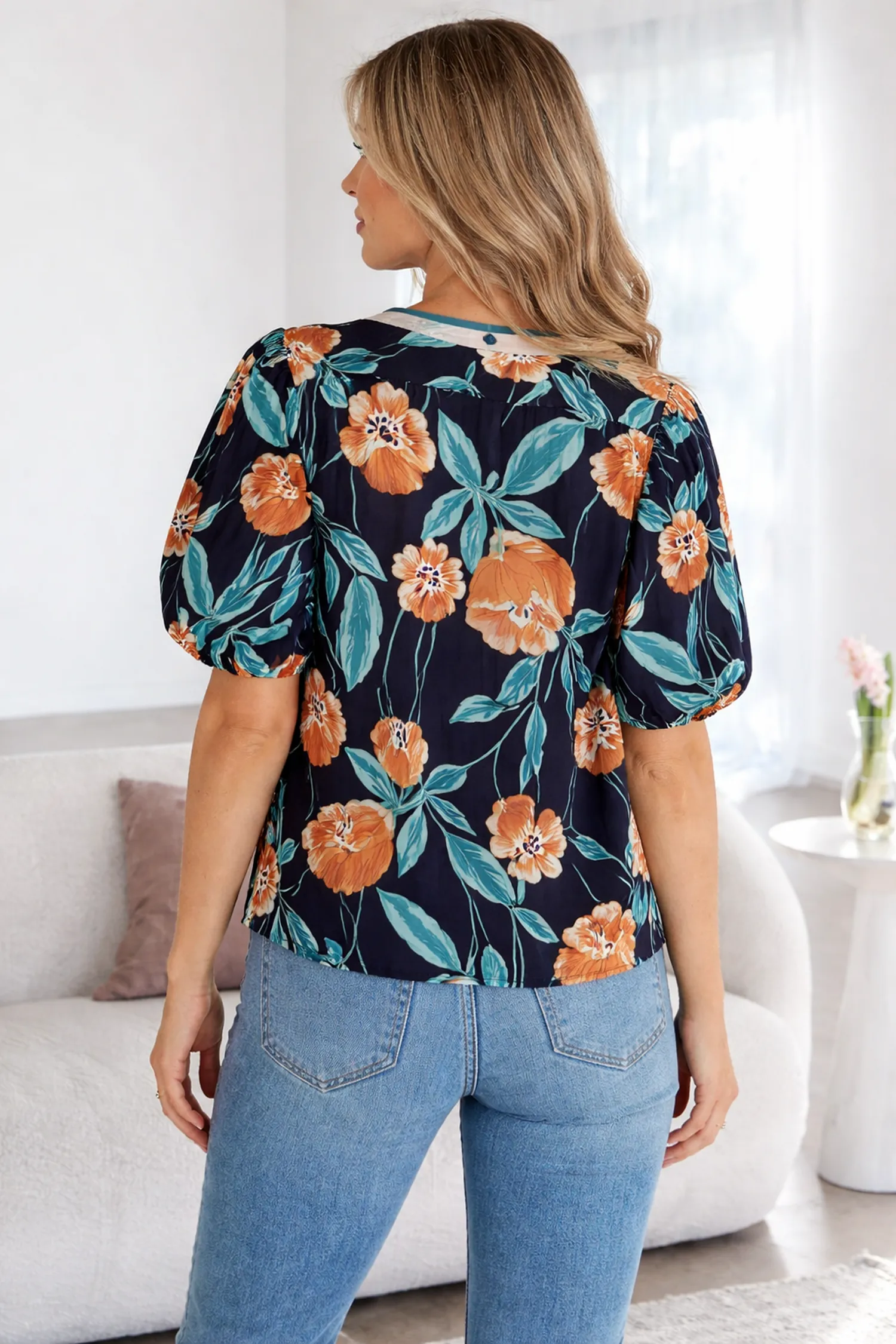 Threaded Pear Ila Bubble Sleeve Notched Blouse sold by Zulily product image thumbnail 2