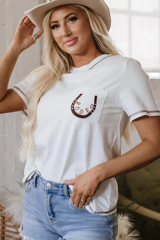 Threaded Pear Horseshoe Embroidered Patch Pocket Tee made by Threaded Pear