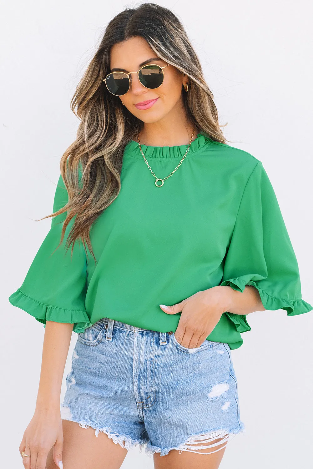 Threaded Pear Holland Frilly Half Sleeve Blouse sold by Zulily