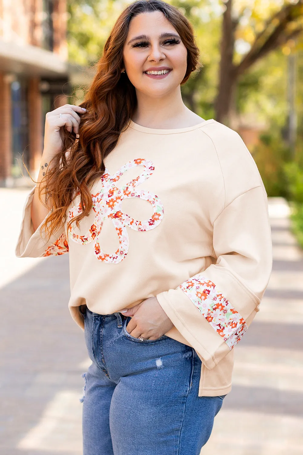 Threaded Pear Harmony Plus Size Flower Patched Top sold by Zulily product image thumbnail 4