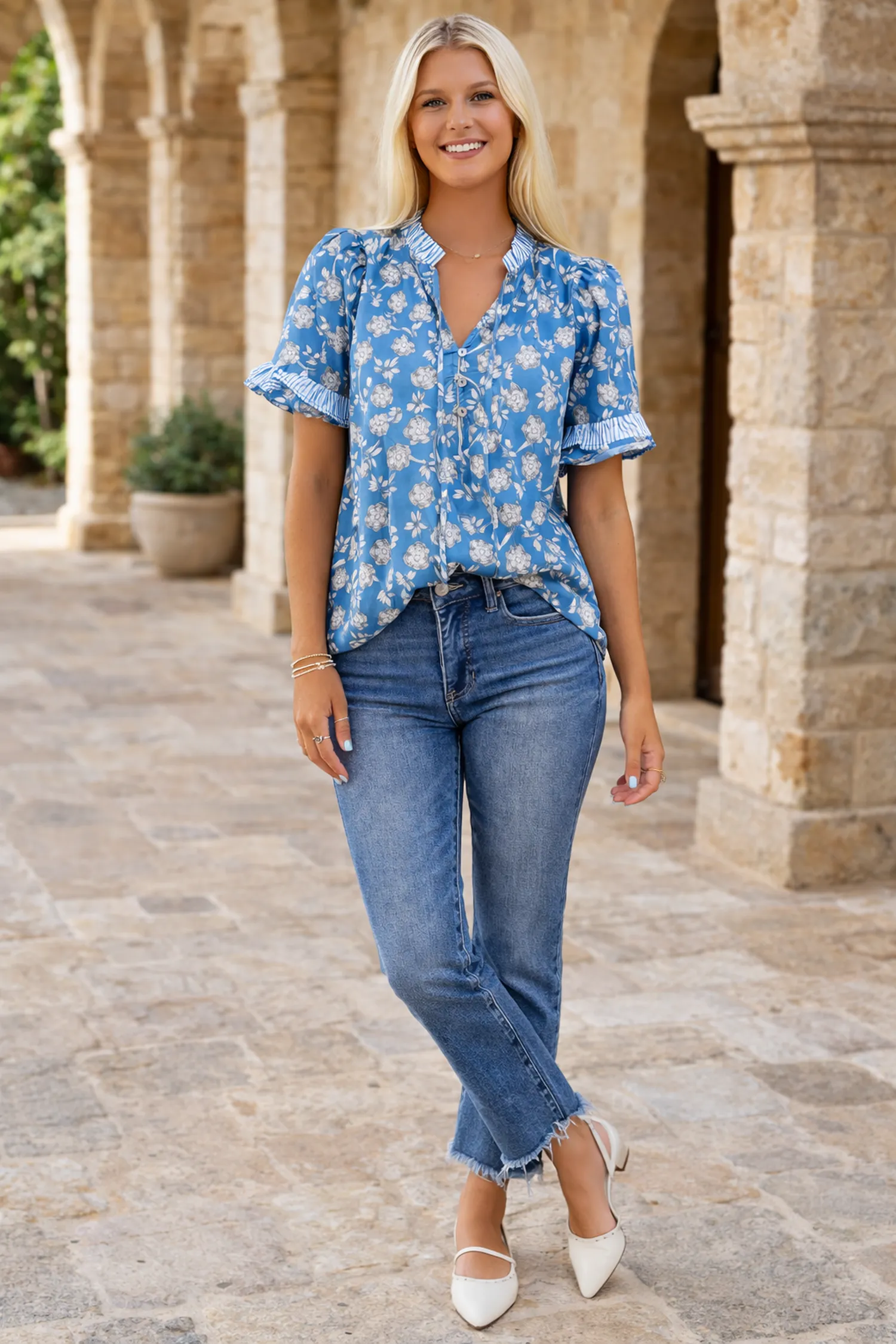 Threaded Pear Hana Detail Short Sleeve Blouse sold by Zulily product image thumbnail 5