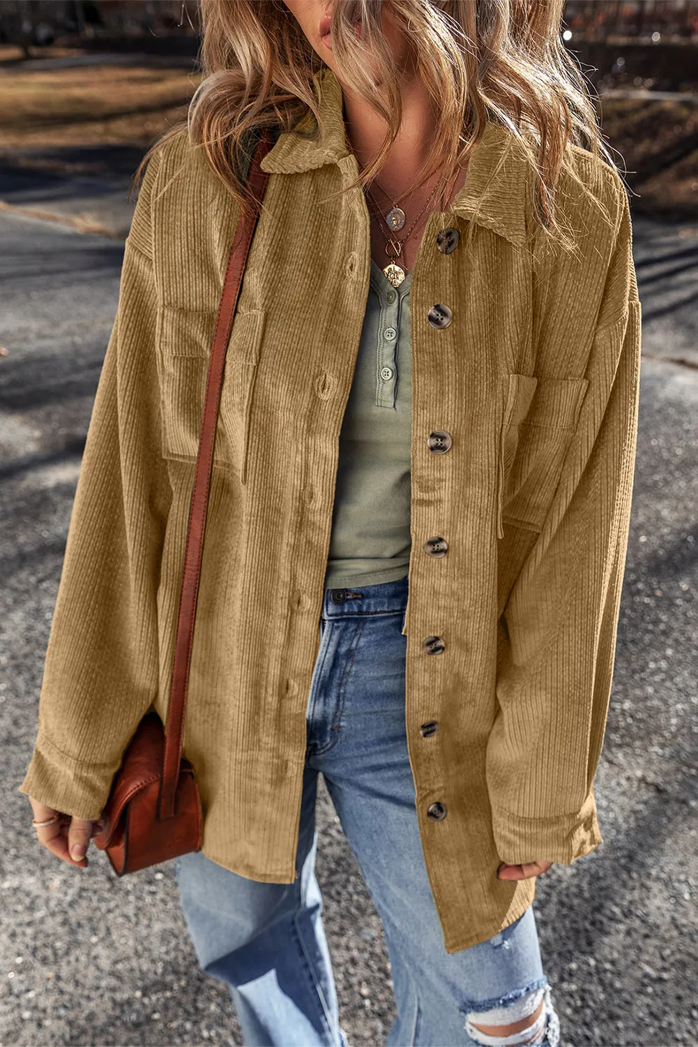 Threaded Pear Giuliana Patched Up Corduroy Shacket sold by Zulily