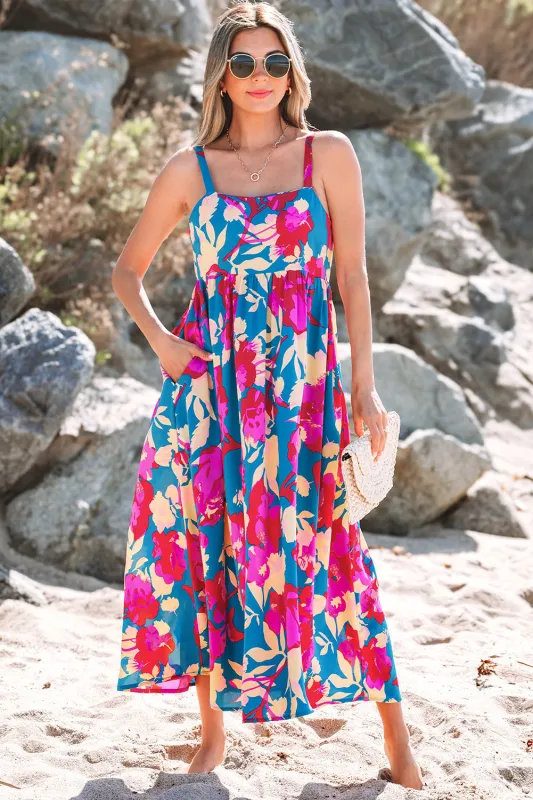 Threaded Pear Goldie Floral High Waist Sleeveless Flared Long Dress made by Threaded Pear