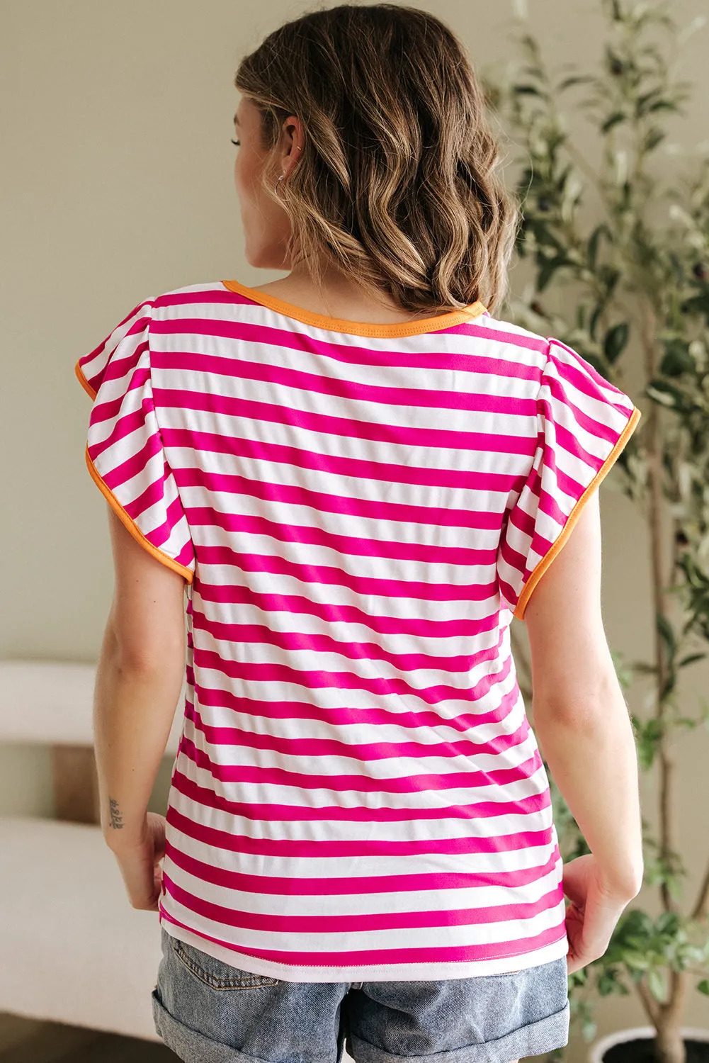 Threaded Pear GloriaStriped Ruffle Sleeve Crew Neck Blouse sold by Zulily product image thumbnail 2