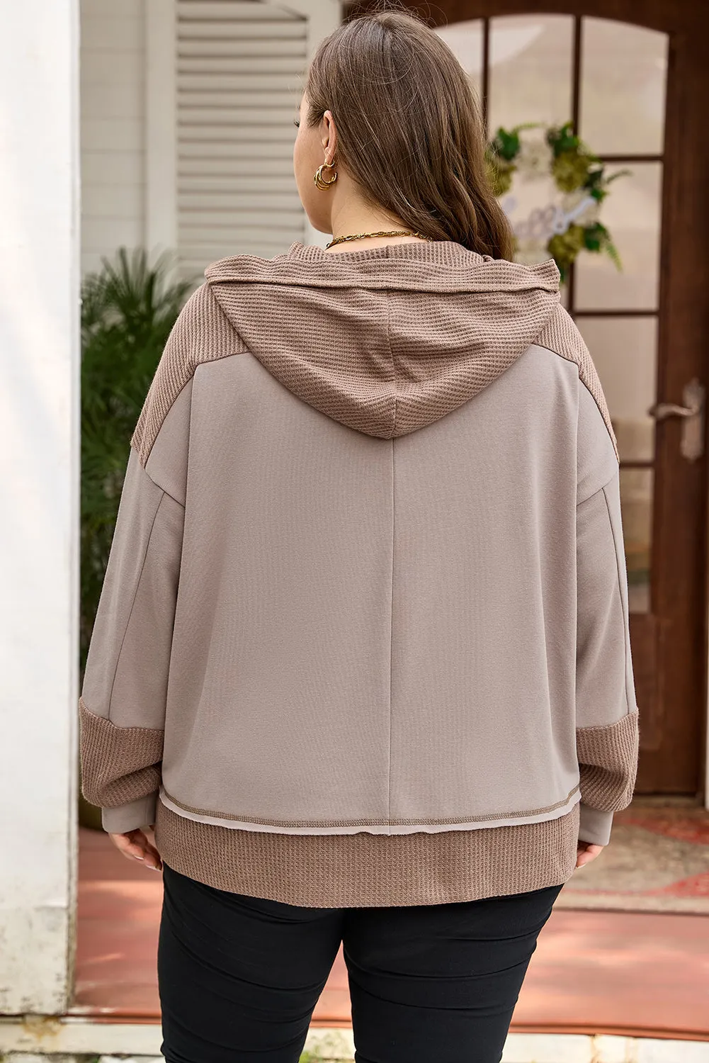 Threaded Pear Goat Waffle Contrast Patchwork Plus Size Pocketed Hoodie sold by Zulily product image thumbnail 2