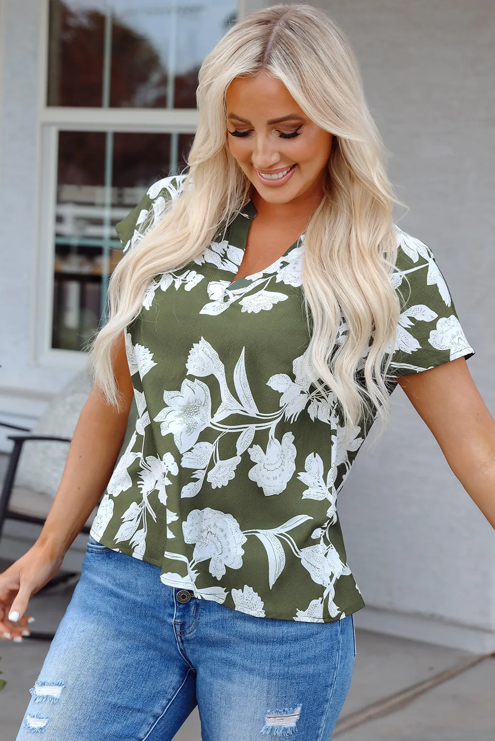 Threaded Pear Floral Split Neck Short Sleeve Blouse sold by Zulily product image thumbnail 5