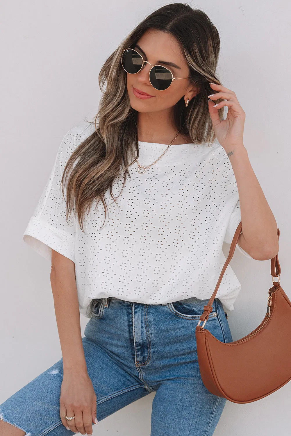 Threaded Pear Faye Eyelet Pattern Casual Top sold by Zulily product image thumbnail 3