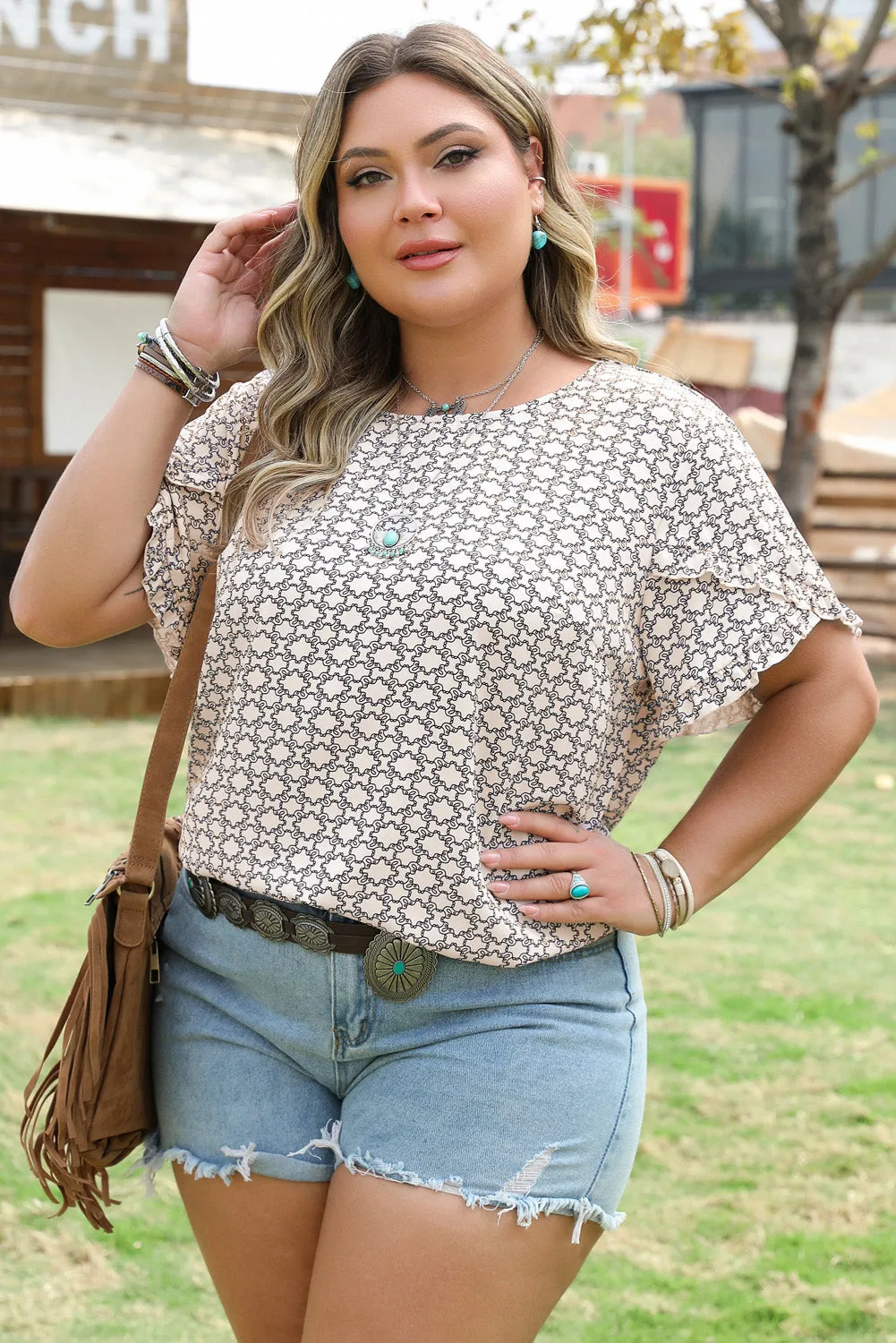 Threaded Pear Faith Plus Size Geometric Ruffled Sleeve Blouse sold by Zulily product image thumbnail 3