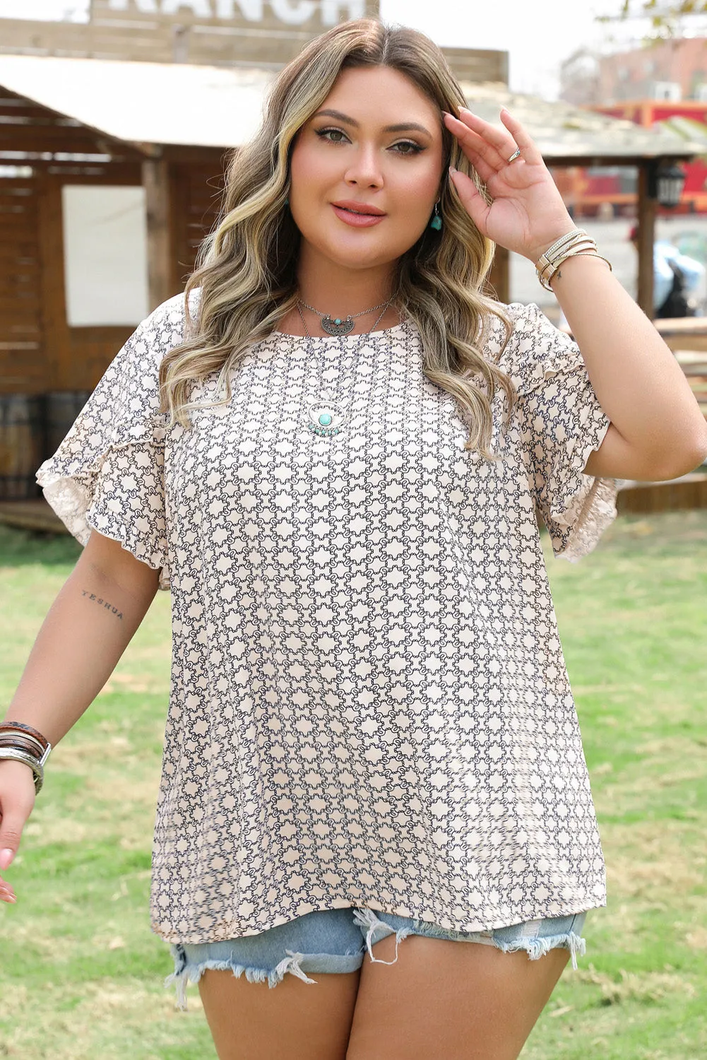 Threaded Pear Faith Plus Size Geometric Ruffled Sleeve Blouse sold by Zulily product image thumbnail 4