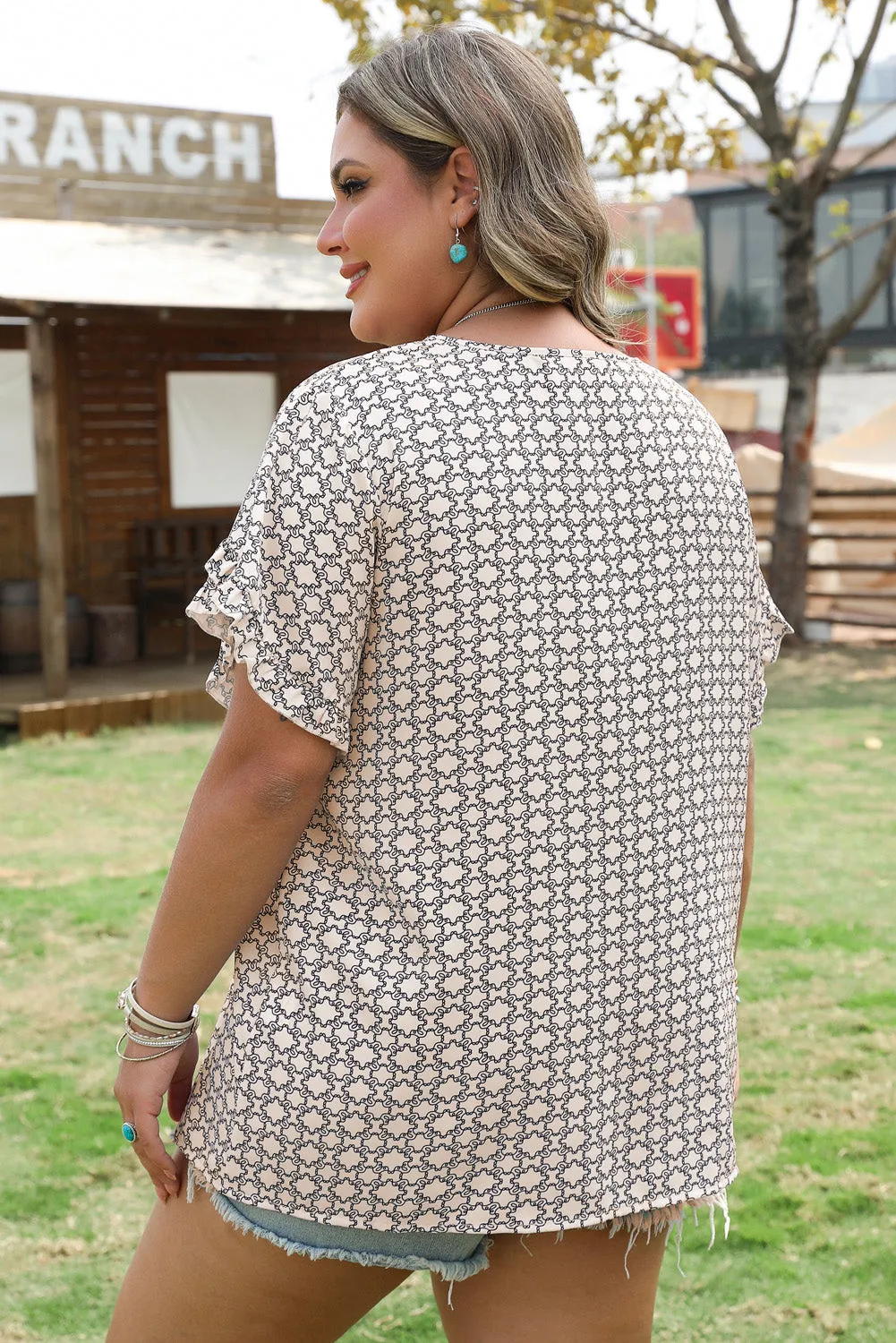 Threaded Pear Faith Plus Size Geometric Ruffled Sleeve Blouse sold by Zulily product image thumbnail 2