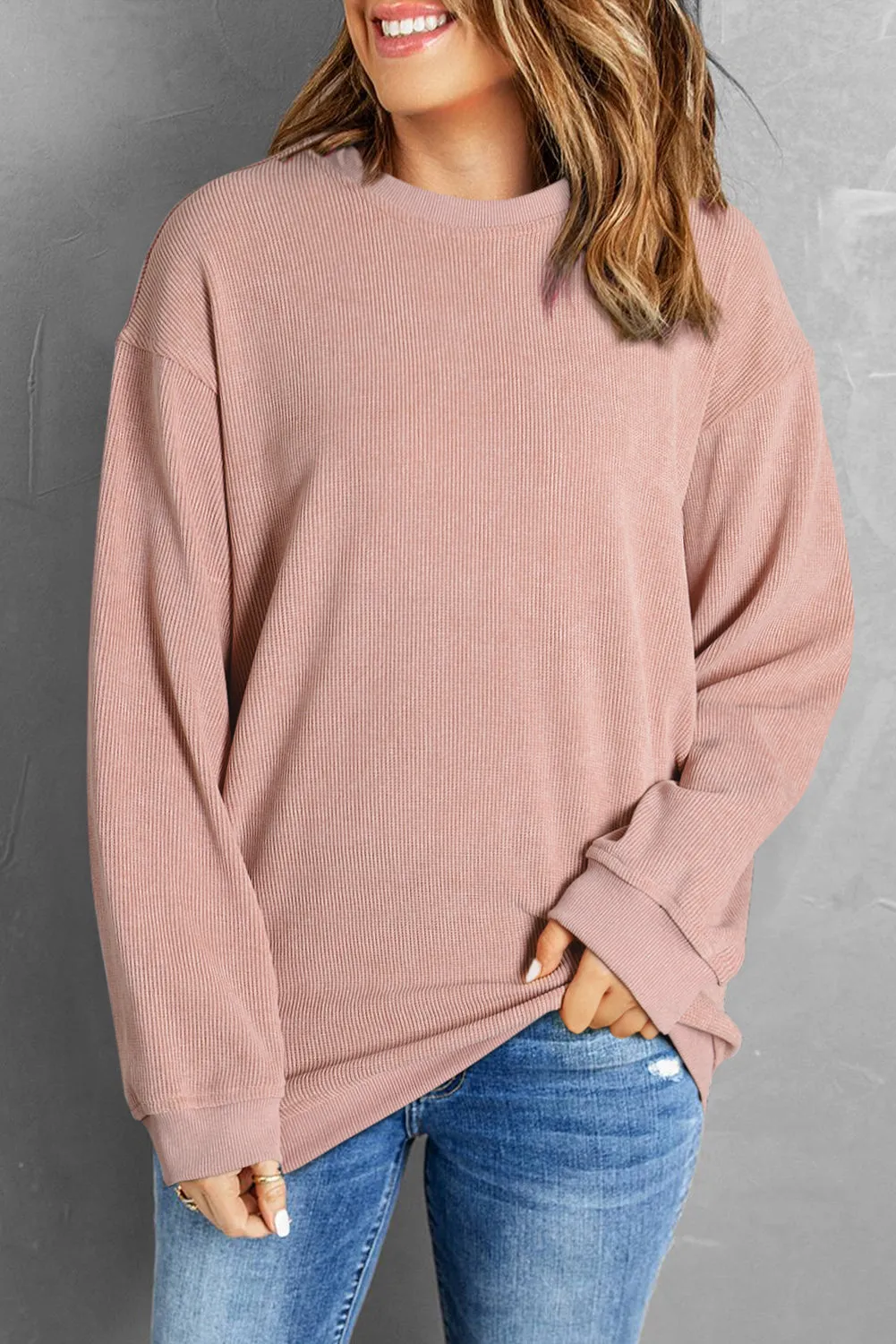 Threaded Pear Faith Solid Ribbed Knit Round Neck Pullover Sweatshirt sold by Zulily