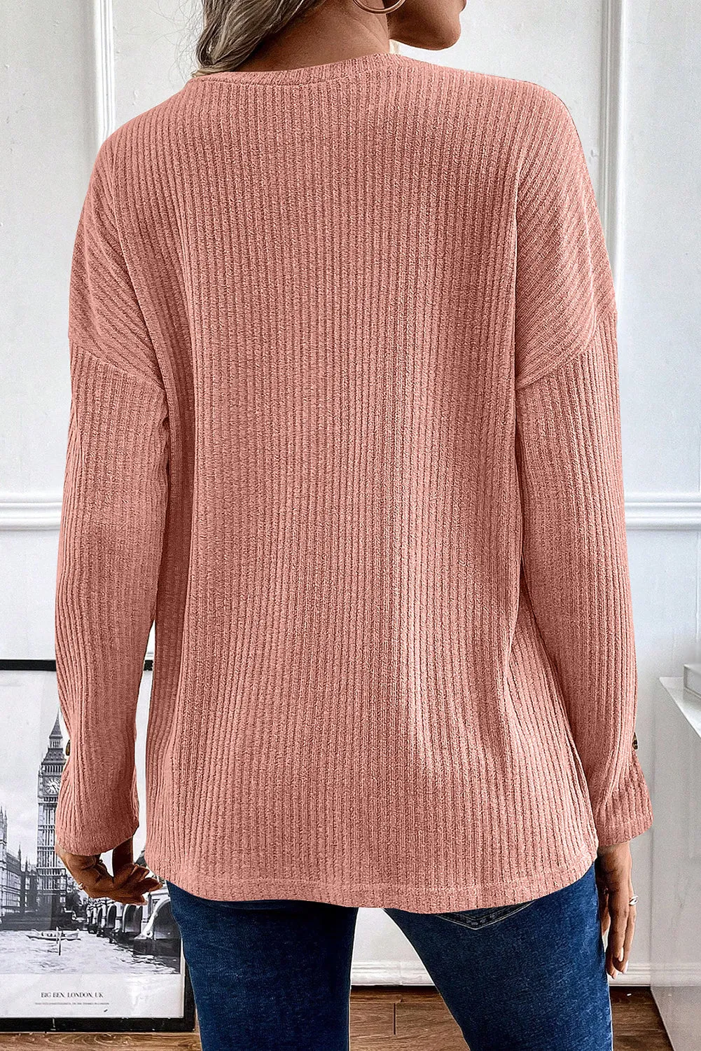 Threaded Pear Evie Rib Textured Henley Knit Top sold by Zulily product image thumbnail 5