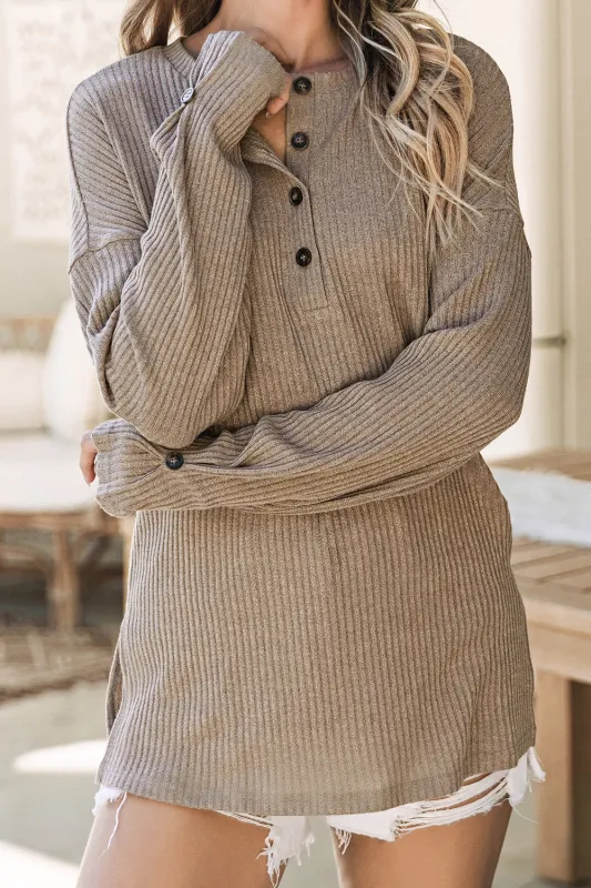 Threaded Pear Evie Rib Textured Henley Knit Top made by Threaded Pear