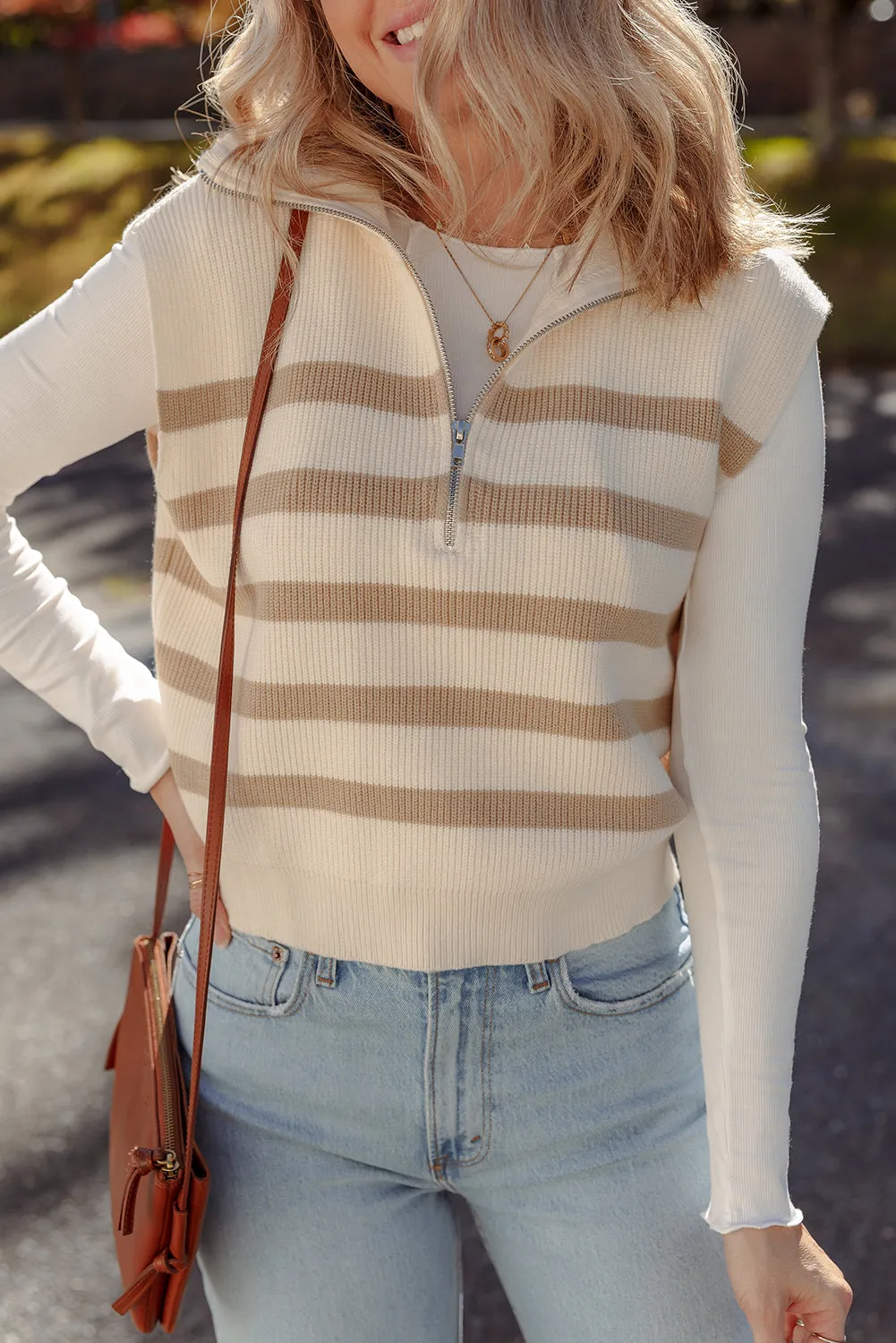 Threaded Pear Everly Stripe Ribbed Half Zip Collared Sweater Vest sold by Zulily product image thumbnail 3