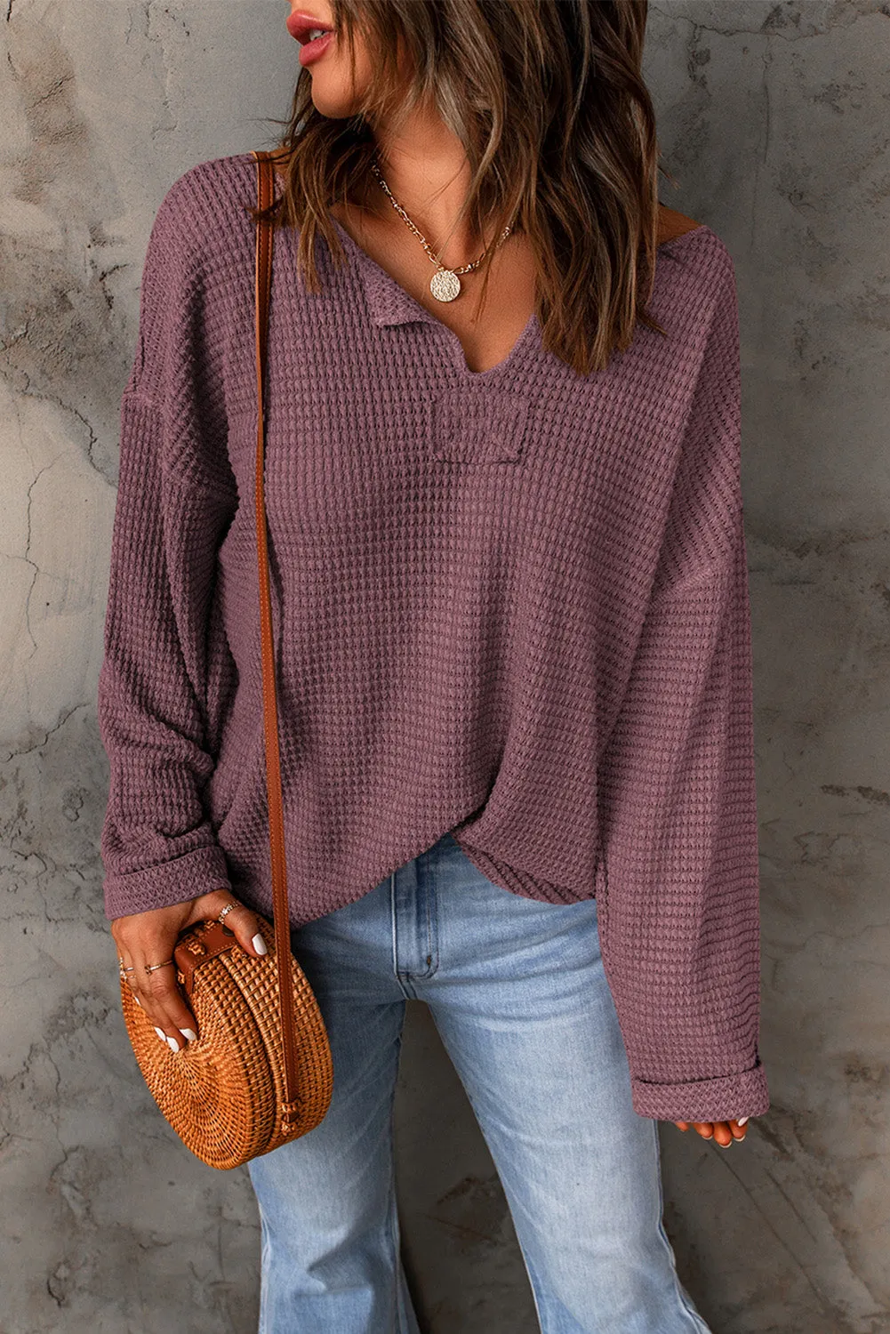 Threaded Pear Evelyn Waffle Knit Loose Long Sleeve Top sold by Zulily product image thumbnail 5