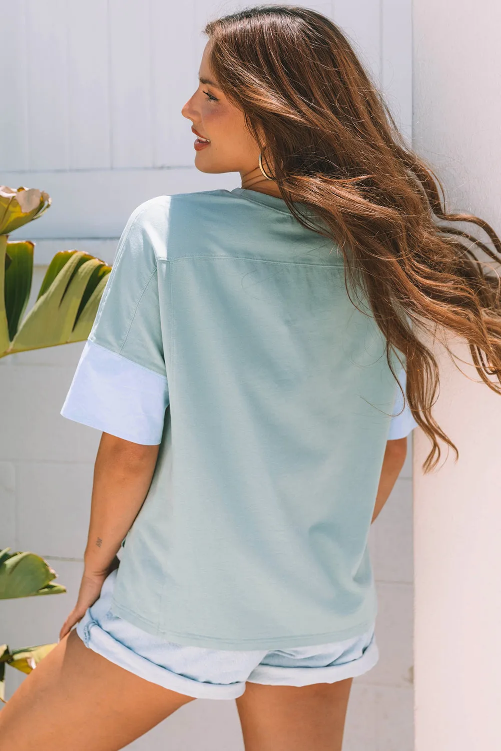 Threaded Pear Etta Frayed Denim Star Patched Oversize Top sold by Zulily product image thumbnail 2