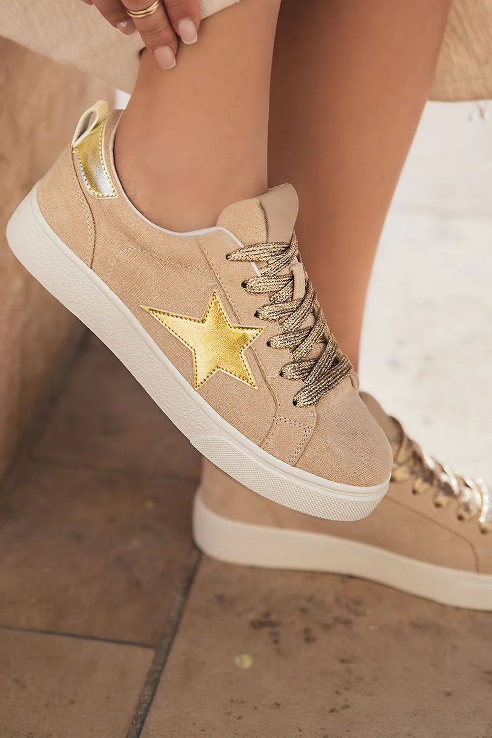 Threaded Pear Emily Patchwork Lace Up Sneakers sold by Zulily