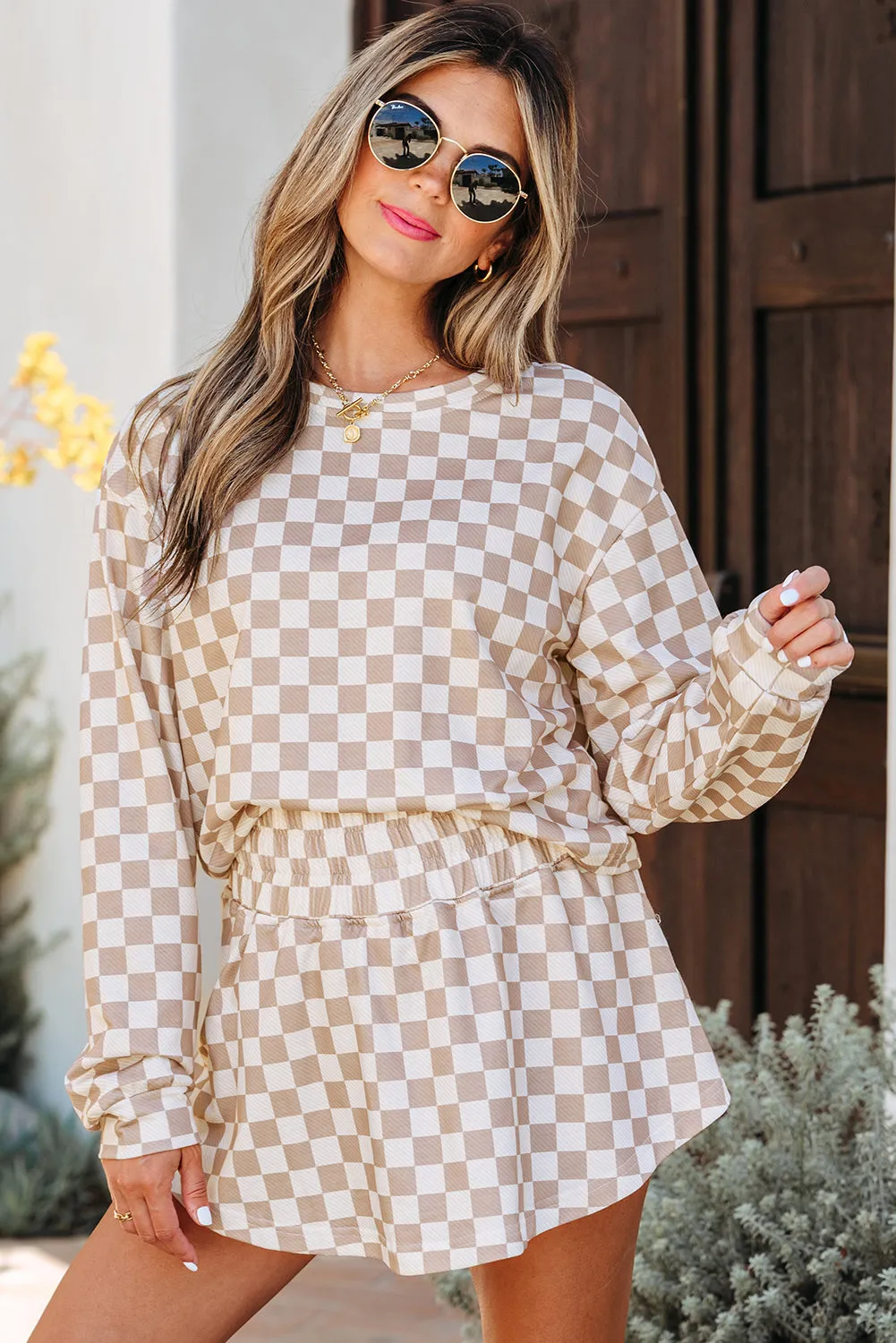 Threaded Pear Emily Checkered Long Sleeve High Waist Skort 2pcs Set sold by Zulily product image thumbnail 5