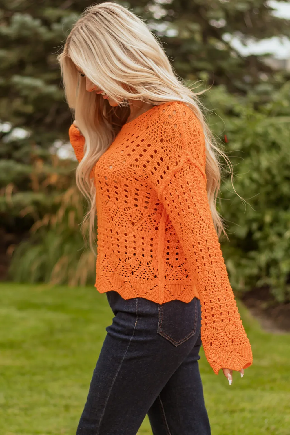 Threaded Pear Emerson Crochet Scallop Edge Sweater sold by Zulily product image thumbnail 3