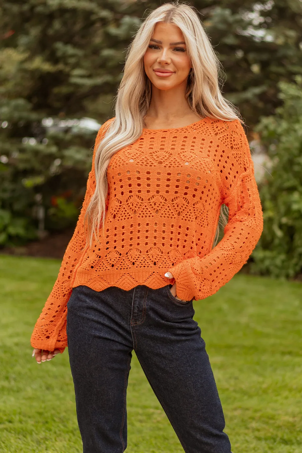 Threaded Pear Emerson Crochet Scallop Edge Sweater sold by Zulily product image thumbnail 4