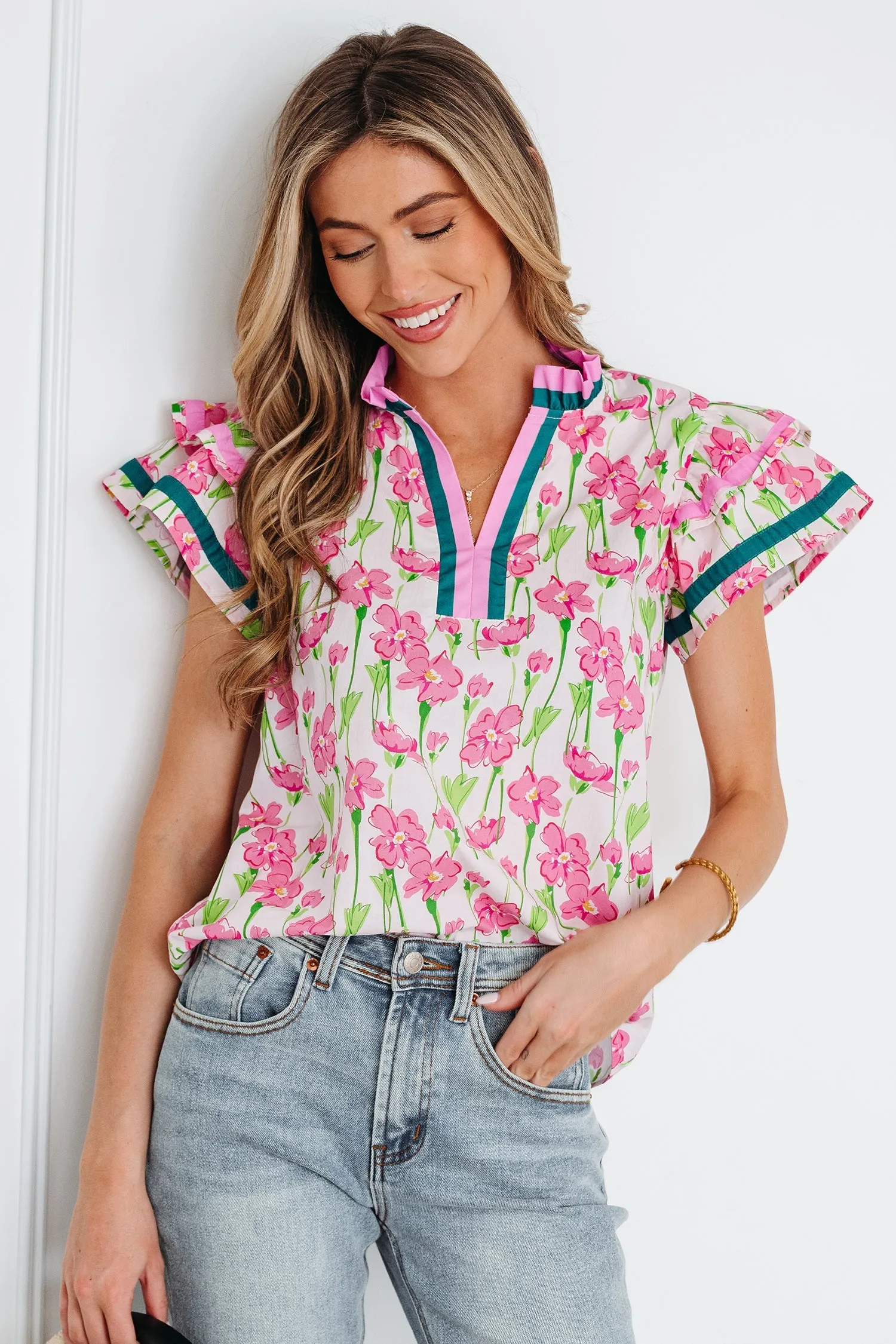 Threaded Pear Elyse Ruffled Short Sleeve Blouse sold by Zulily product image thumbnail 3