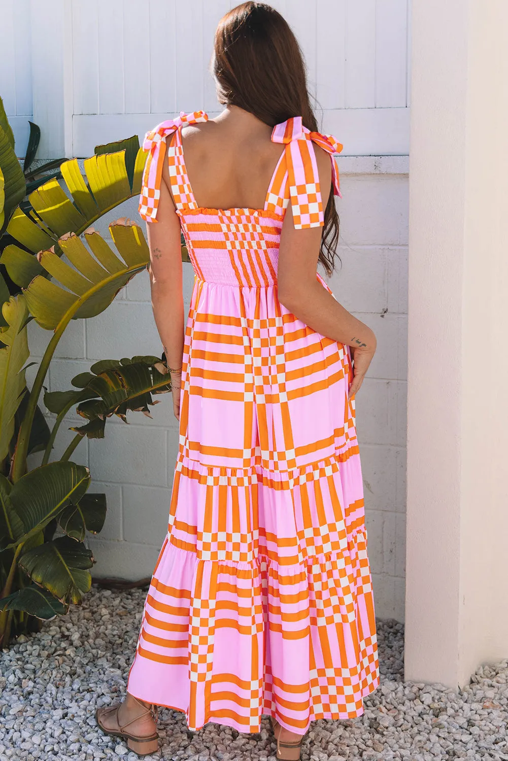 Threaded Pear Elyse Boho Gingham Tied Straps Smocked Maxi Dress sold by Zulily product image thumbnail 2