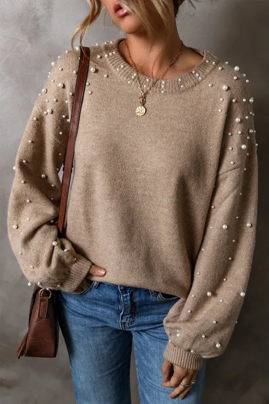 Threaded Pear Elliot Pearled Drop Shoulder Round Neck Sweater made by Threaded Pear