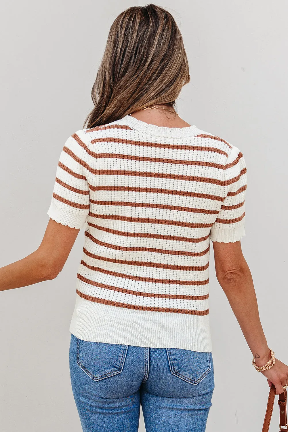 Threaded Pear Eloise Stripe Scalloped Round Neck Short Sleeve Sweater sold by Zulily product image thumbnail 2