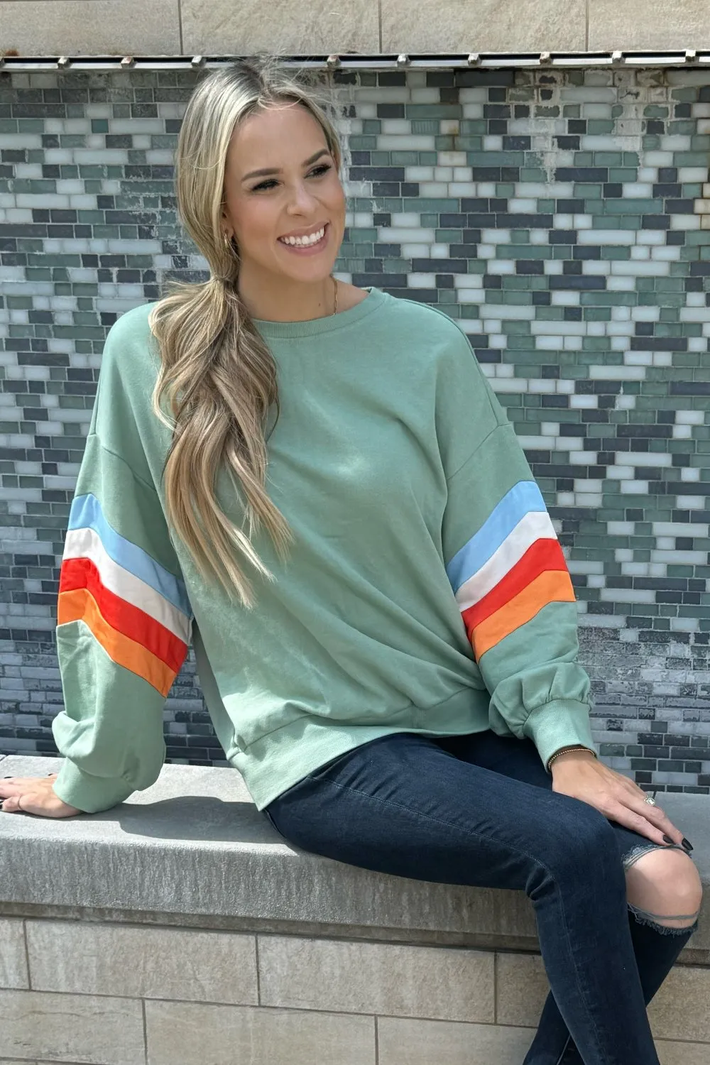 Threaded Pear Ella Striped Sleeve Loose Sweatshirt sold by Zulily product image thumbnail 5