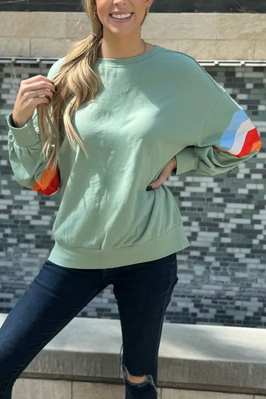 Threaded Pear Ella Striped Sleeve Loose Sweatshirt made by Threaded Pear