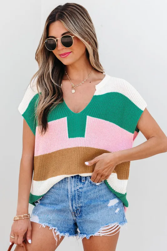 Threaded Pear Elliot Color Block Notch V Neck Sweater Top made by Threaded Pear