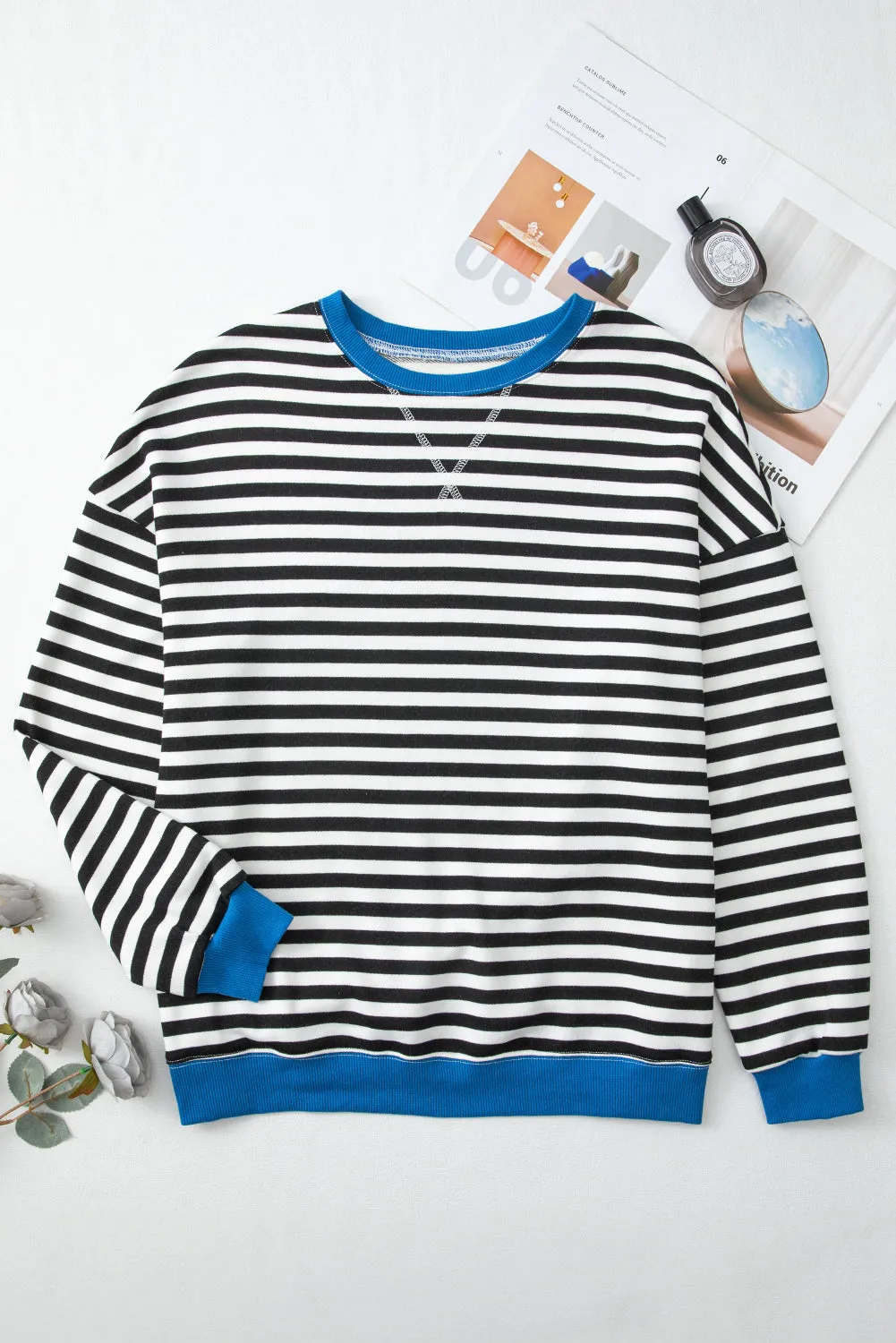 Threaded Pear Elliana Stripe Crossed Stitch Drop Shoulder Sweatshirt sold by Zulily product image thumbnail 5