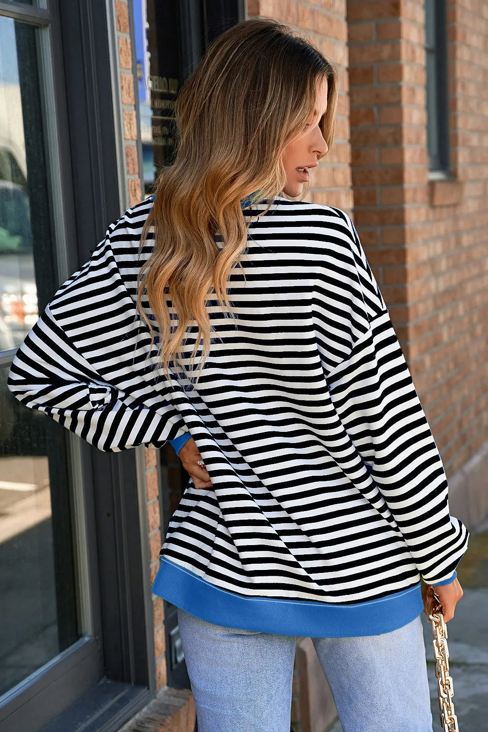 Threaded Pear Elliana Stripe Crossed Stitch Drop Shoulder Sweatshirt sold by Zulily product image thumbnail 2
