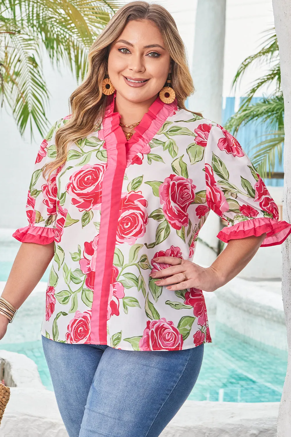 Threaded Pear Elise Plus Size Floral Frilled Stripes Blouse sold by Zulily product image thumbnail 4