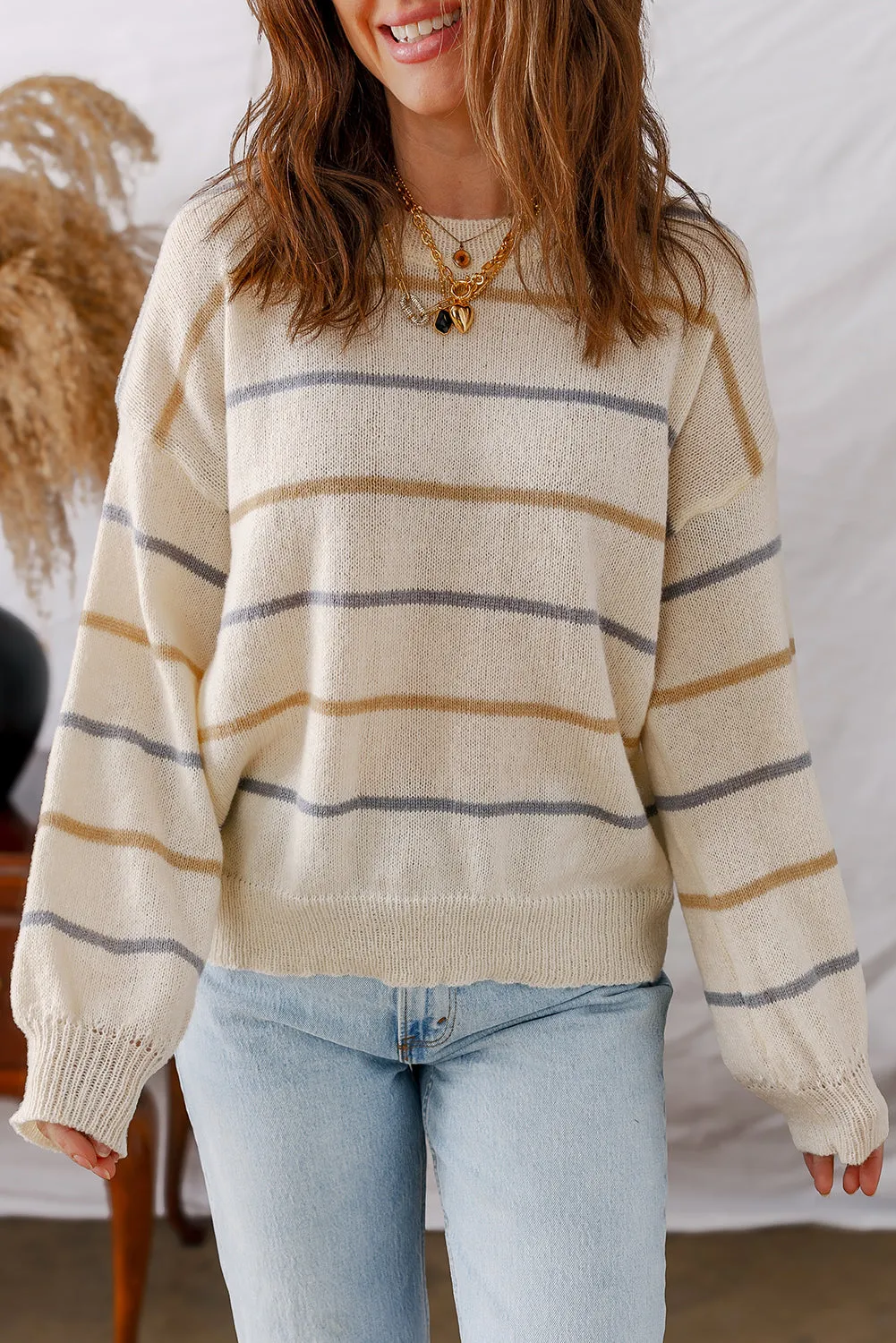 Threaded Pear Eden Striped Ribbed Edge Drop Shoulder Sweater sold by Zulily product image thumbnail 3