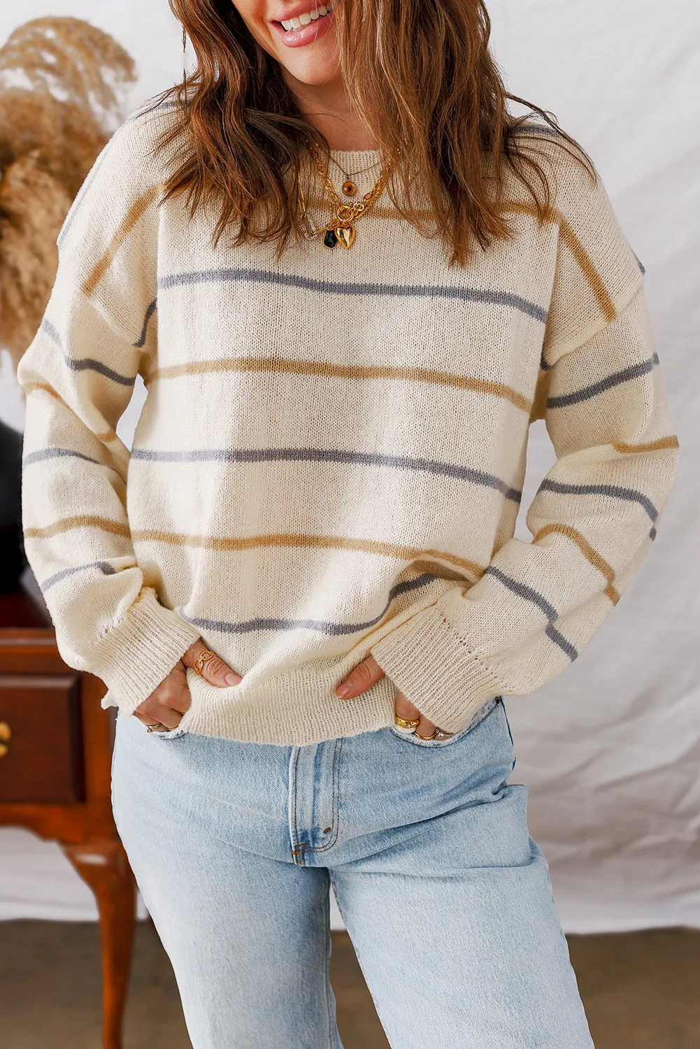 Threaded Pear Eden Striped Ribbed Edge Drop Shoulder Sweater sold by Zulily product image thumbnail 4