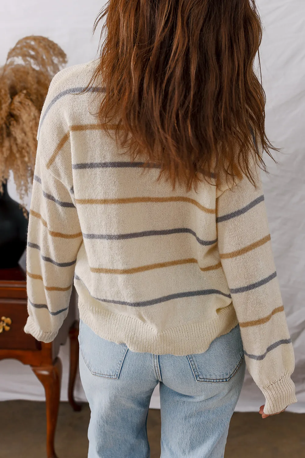 Threaded Pear Eden Striped Ribbed Edge Drop Shoulder Sweater sold by Zulily product image thumbnail 2