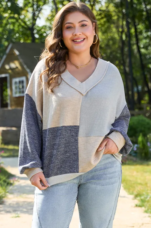Threaded Pear Elaina Plus Size Textured V Neck Top made by Threaded Pear