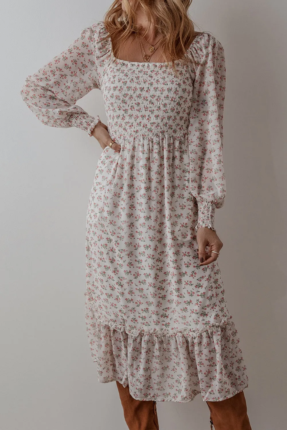 Threaded Pear Delaney Ruffled Hem Square Neck Midi Dress sold by Zulily product image thumbnail 4