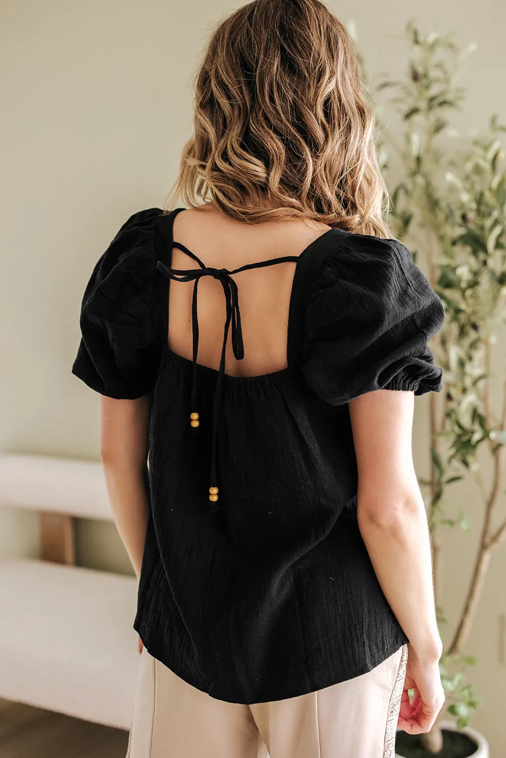 Threaded Pear DAVINA CROCHET SQUARE NECK TEXTURED SHORT SLEEVE BLOUSE sold by Zulily product image thumbnail 2