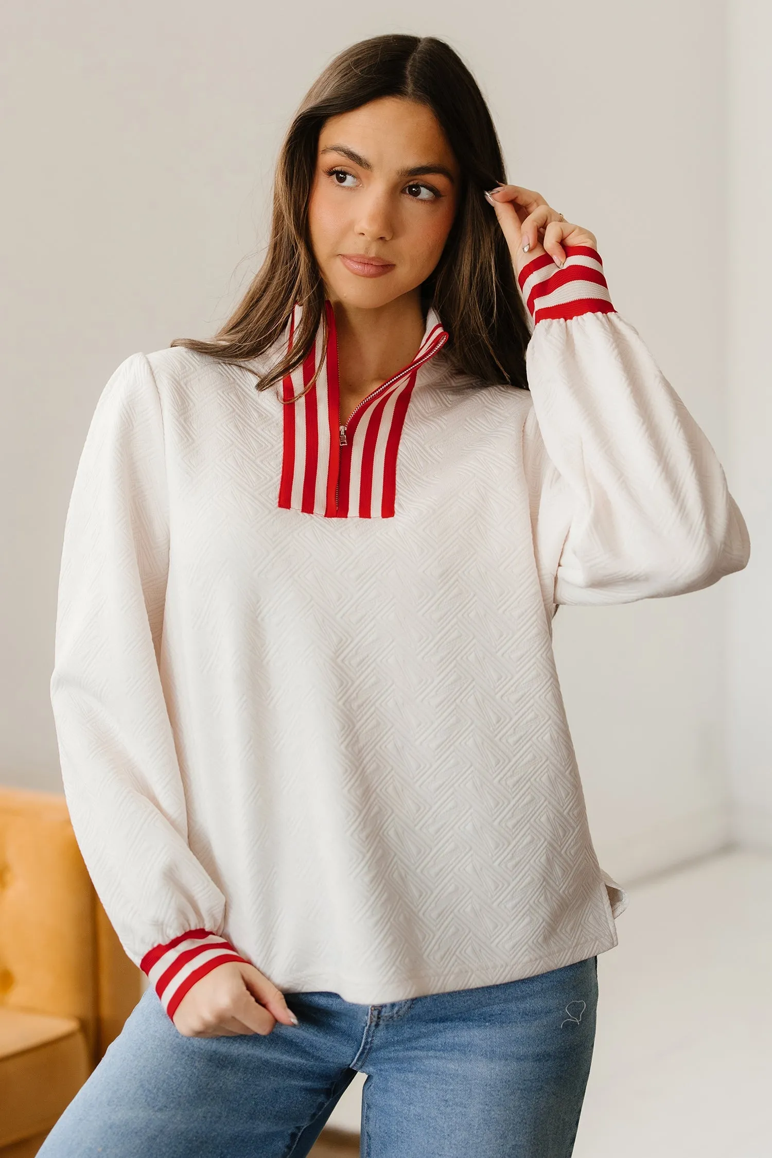 Threaded Pear Danna Zipped Collar Pullover Top sold by Zulily