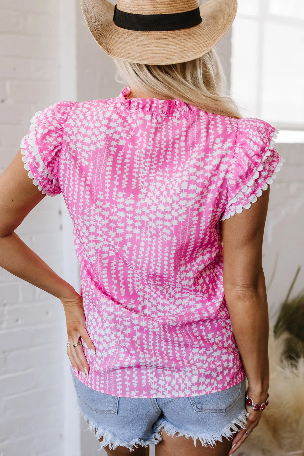 Threaded Pear Cynthia Ric Rac Trim Flutter Sleeve Notch V Neck Blouse sold by Zulily product image thumbnail 2