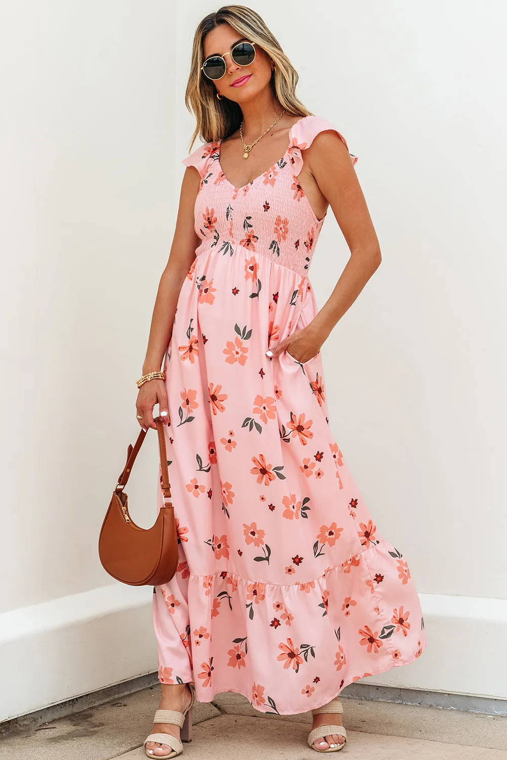 Threaded Pear Clare Floral High Waist Ruffle Hem Long Dress sold by Zulily