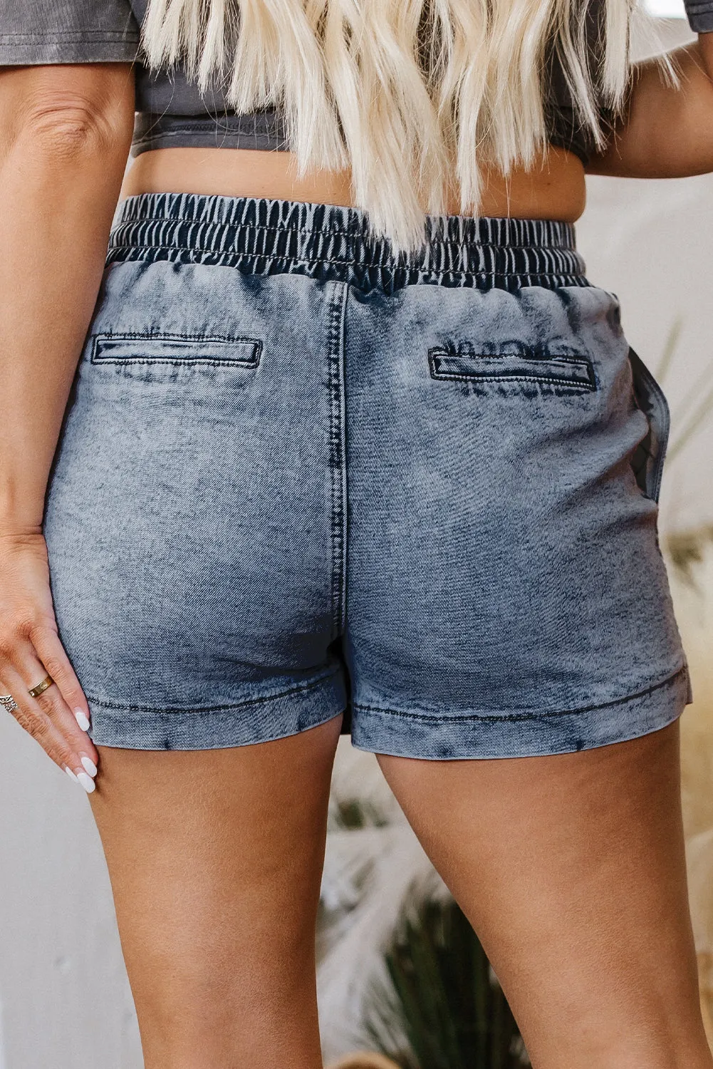 Threaded Pear Cielo Drawstring Pocketed Denim Shorts sold by Zulily product image thumbnail 2