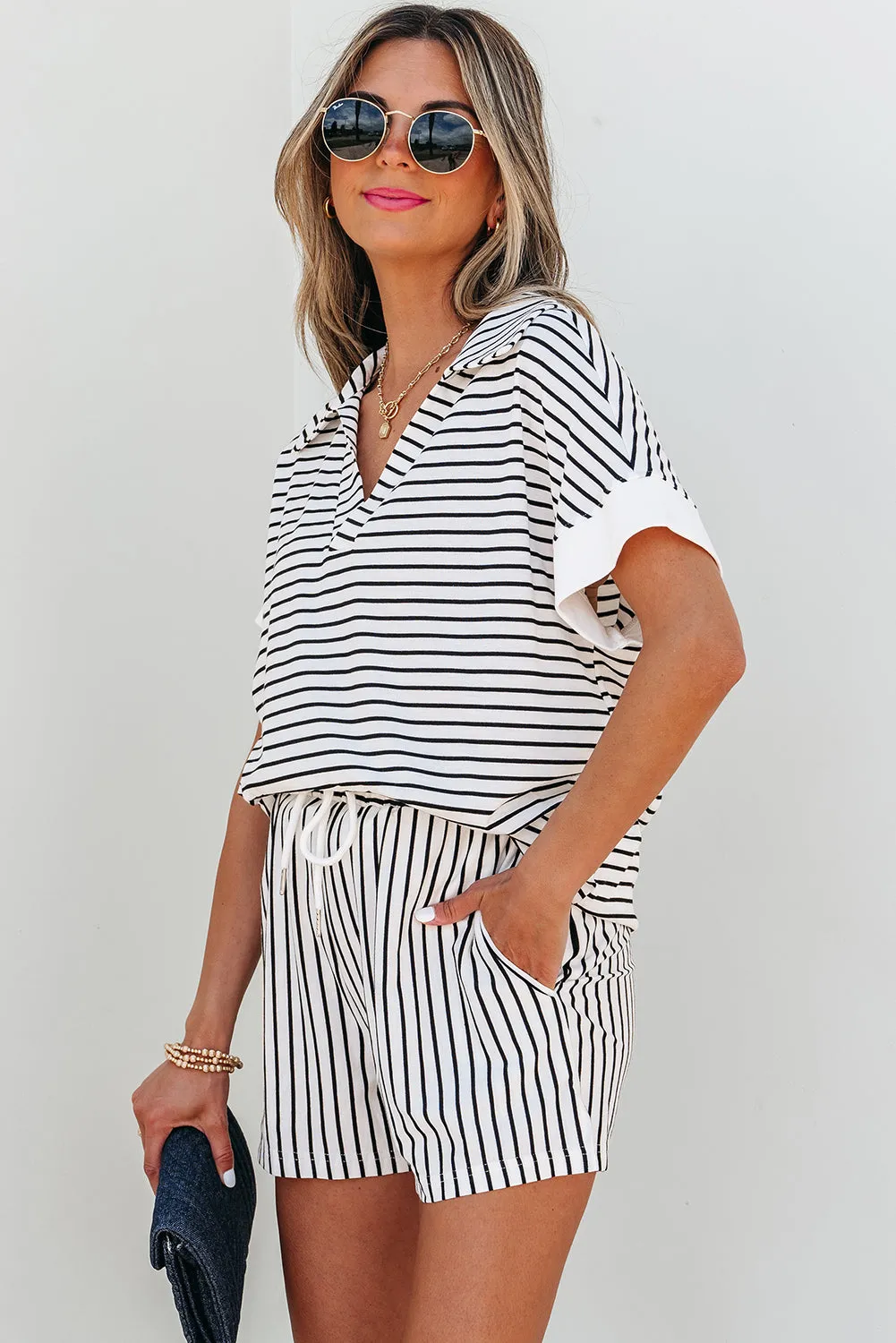 Threaded Pear Chloe Stripe V Neck Tee Short Set sold by Zulily product image thumbnail 3