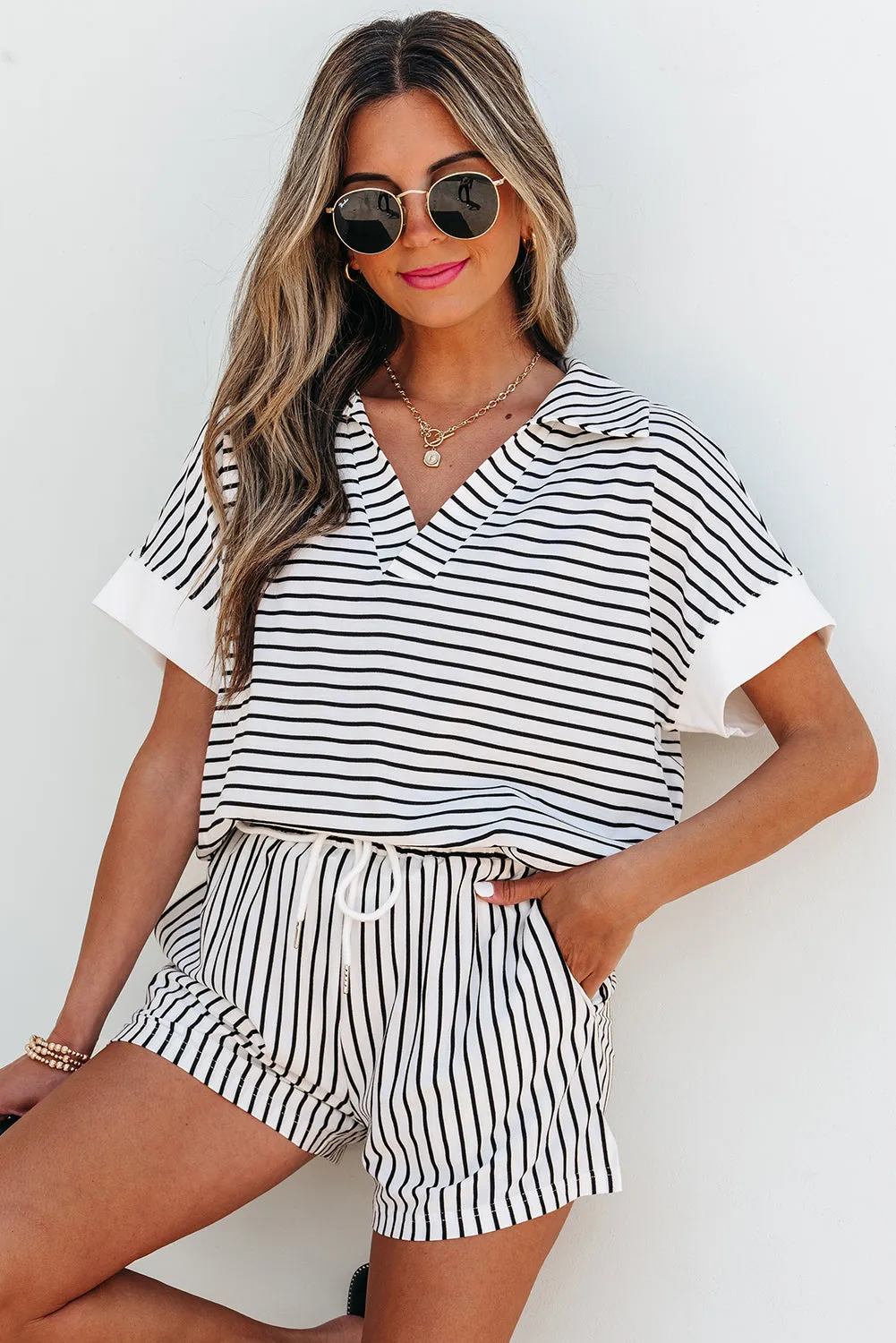 Threaded Pear Chloe Stripe V Neck Tee Short Set sold by Zulily product image thumbnail 4