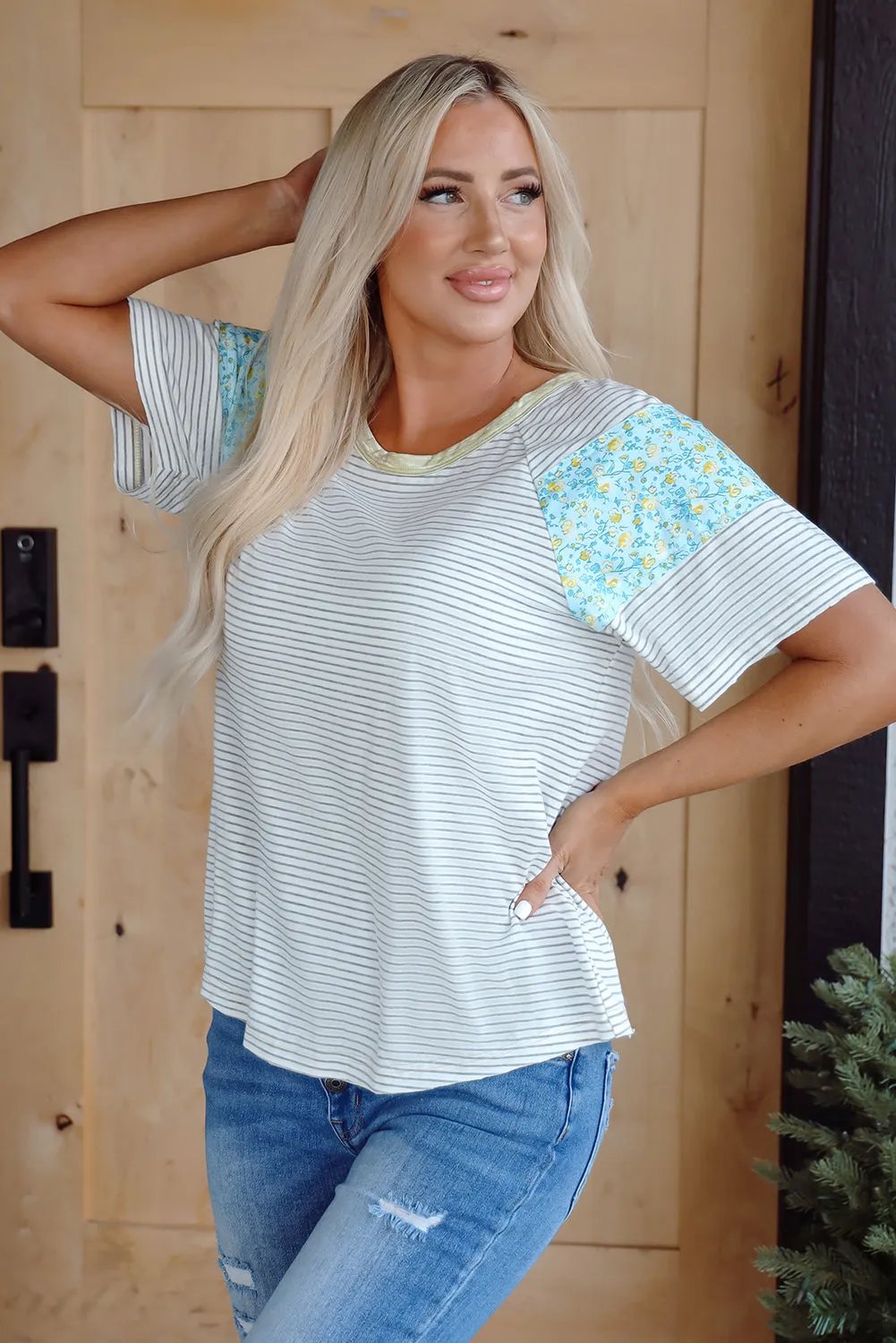 Threaded Pear Chana Stripe Floral Sleeves Top sold by Zulily product image thumbnail 4