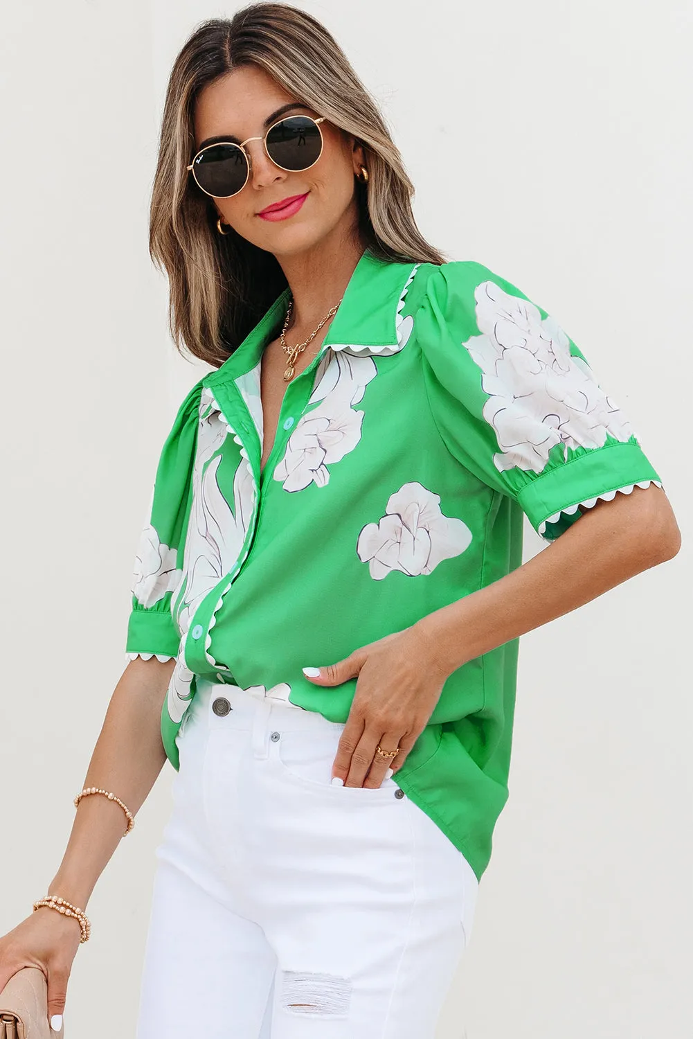 Threaded Pear Celina Floral Ric Rac Edge Sleeve Blouse sold by Zulily product image thumbnail 3