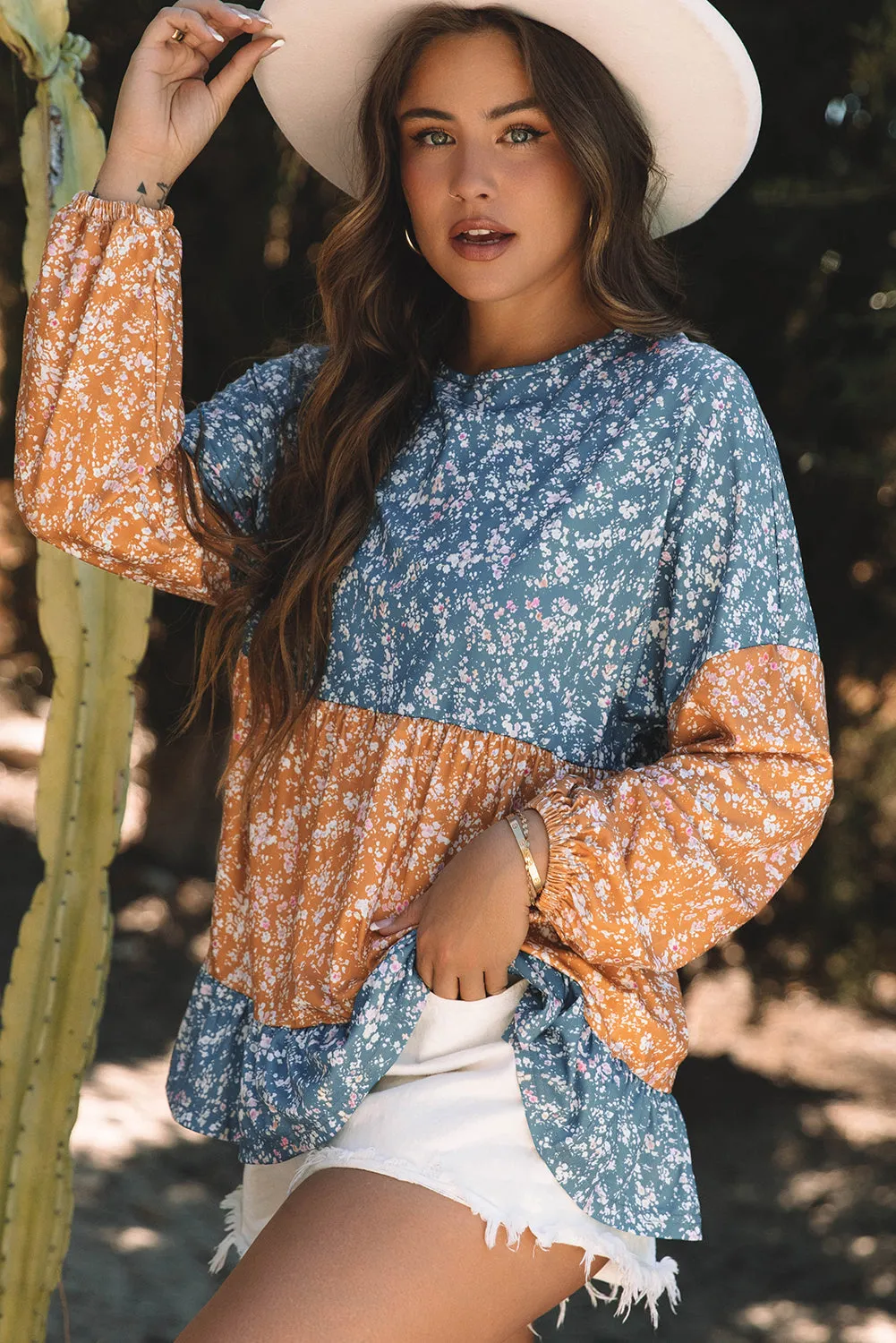 Threaded Pear Cecilia Floral Ruffled Hem Round Neck Blouse sold by Zulily product image thumbnail 3