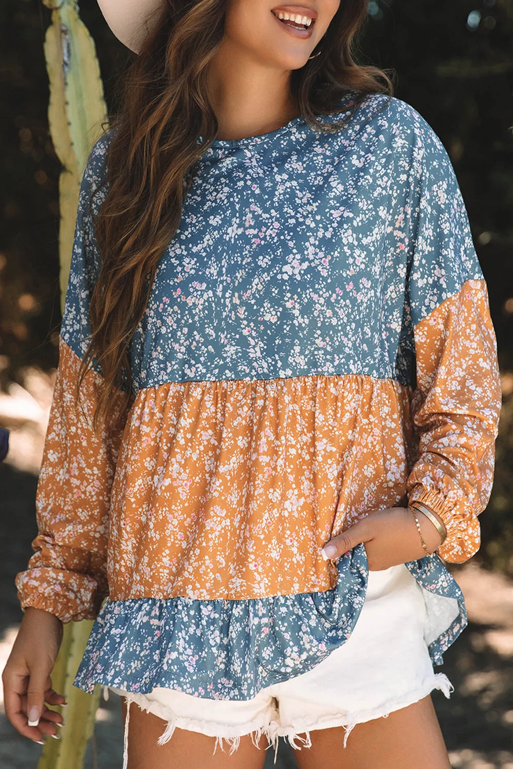 Threaded Pear Cecilia Floral Ruffled Hem Round Neck Blouse sold by Zulily product image thumbnail 5